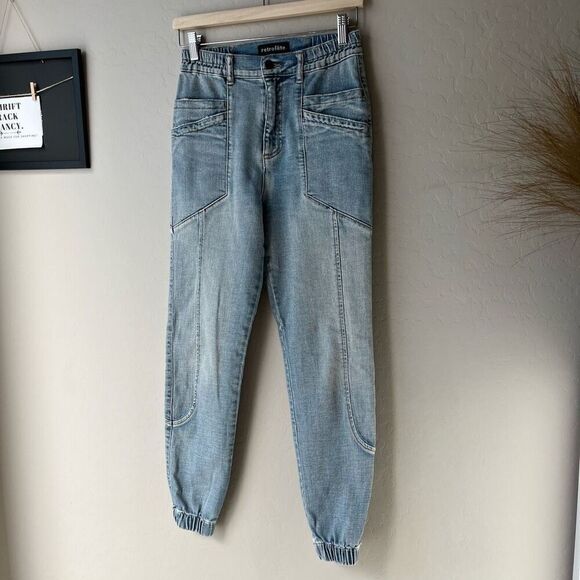 Retrofete Myla Acidwash High Rise Tapered Light Denim Jogger Jeans Size 24 - Picture 3 of 12
